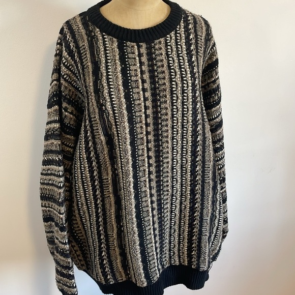 VTG 3D Knit Murano Knit Sweater XXL Black Wool Blend Crew Cosby Pullover Multi - Picture 10 of 15